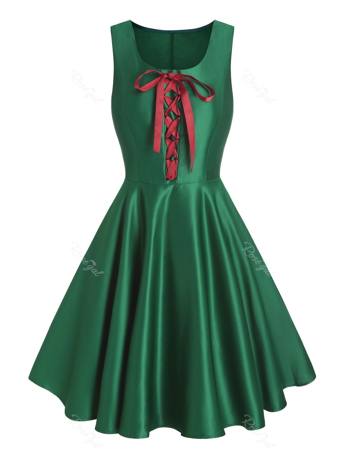 Unique Princess Seam Contrast Lace Up Dress  
