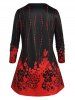 Plus Size Bicolor Half Button Flower Print T Shirt -  