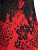Plus Size Bicolor Half Button Flower Print T Shirt -  