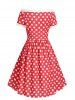 Polka Dot Off Shoulder Princess Seam Dress -  