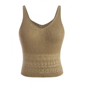 

Plus Size Pointelle Knit Tank Top, Light coffee