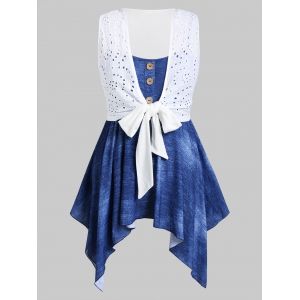 

Plus Size Broderie Anglaise Front Tie Top And Handkerchief Cami Set, Silk blue