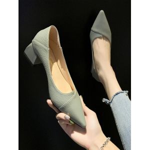 

Pointed Toe Chunky Heel Slip On Shoes, Green