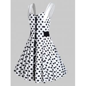 

Mock Button Polka Dot Sweetheart Dress, White