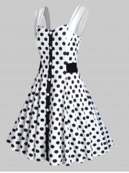 Mock Button Polka Dot Sweetheart Dress -  