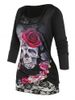 Plus Size Gothic Skull Flower Mock Button T Shirt with Lace Insert Camisole -  