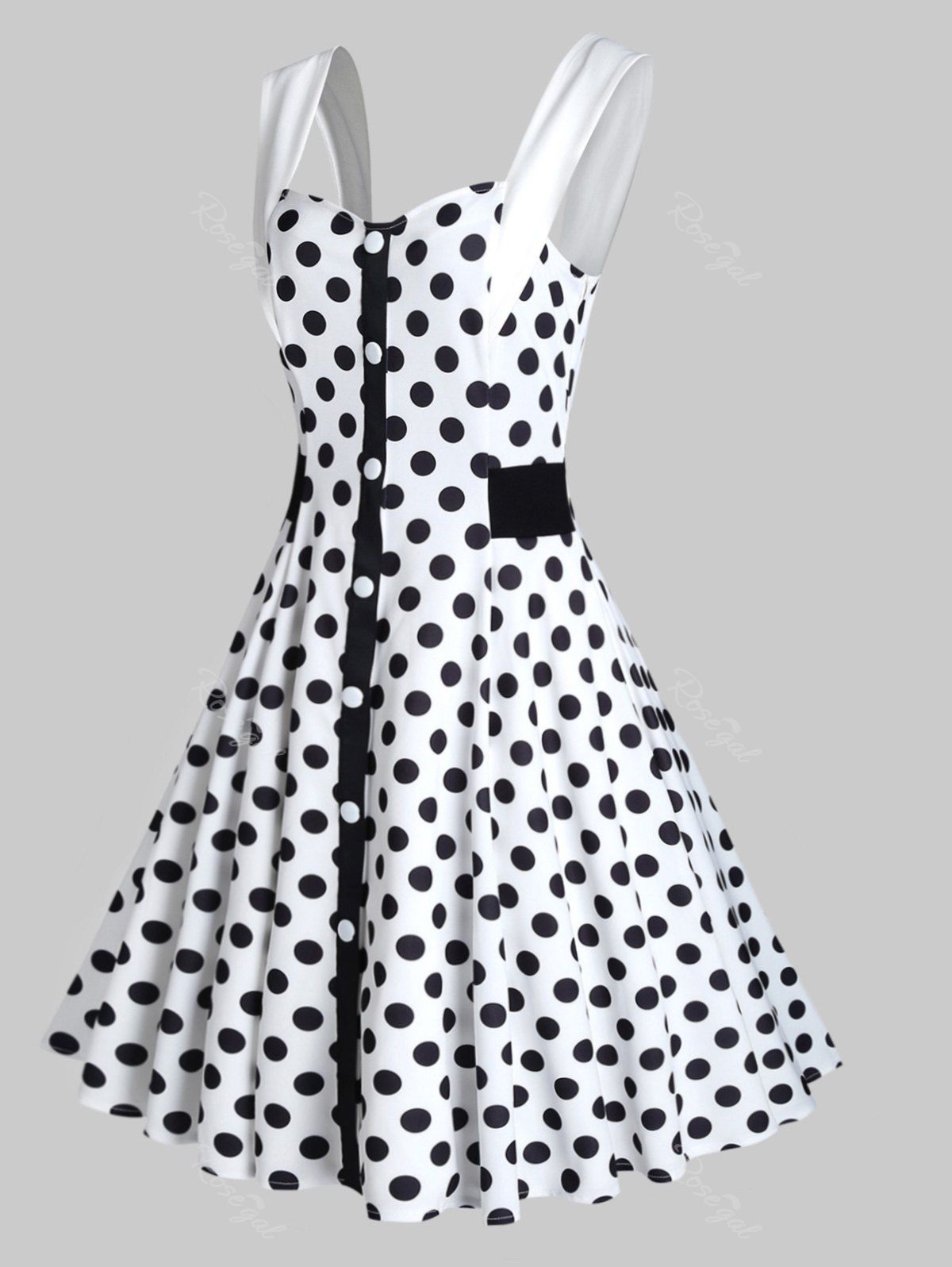 Store Mock Button Polka Dot Sweetheart Dress  