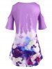 Plus Size Flower Watercolor Tie Dye Cold Shoulder Tee -  