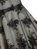 Flower Patterned Lace Overlay Belted Dip Hem Dress -  