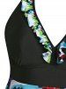 Plus Size Halter Handkerchief Ruffle Print Backless Modest Tankini Swimwear -  
