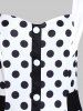 Mock Button Polka Dot Sweetheart Dress -  