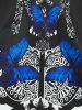 Sleeveless Belted Butterfly Flowers Print Dress -  