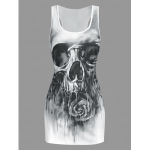 

Skull and Flower Print Tank Top, Black