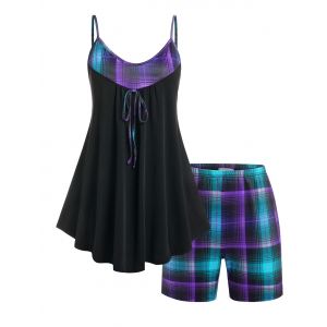 

Plus Size Plaid Skirted PJ Cami Top and Shorts Set, Purple