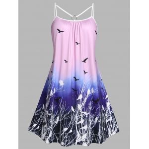 

Plus Size Ombre Bird Print O Ring Cutout Dress, White