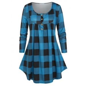 

Plus Size Plaid Tunic Henley T-shirt, Blue