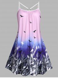 Plus Size Ombre Bird Print O Ring Cutout Dress -  