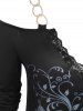 T-shirt à Imprimé Chaîne Papillon à Epaule Ouverte de Grande Taille - Noir 5X