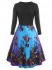 3D Print Lace Insert Ombre Dress with O Ring T Shirt -  