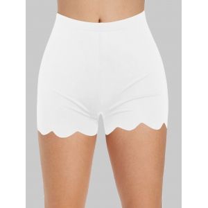 

High Waisted Scalloped Skinny Mini Shorts, White