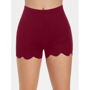 

High Waisted Scalloped Skinny Mini Shorts, Deep red