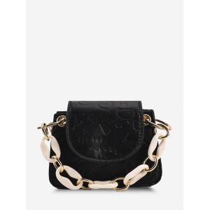 

Chains Embossed Pattern Mini Crossbody Bag, Black