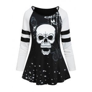 

Halloween Raglan Sleeve Skull Print T-shirt, Black