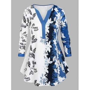 

Plus Size Two Tone Floral Print T-shirt, Blue