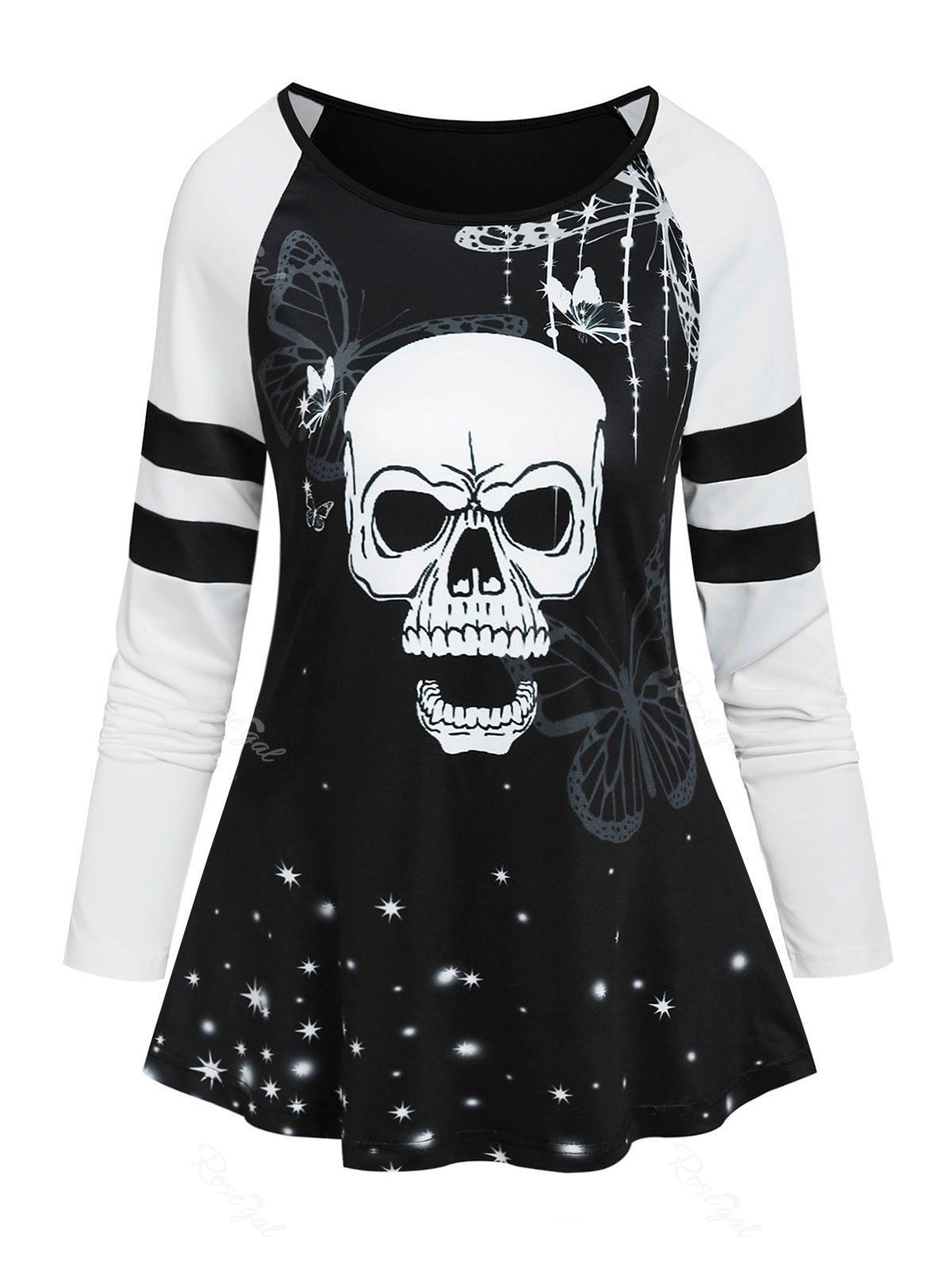 Buy Halloween Raglan Sleeve Skull Print T-shirt  