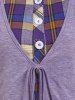 Plaid Print Knot Front Faux Twinset T-shirt -  