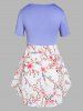 Plus Size Floral Print Lace-up Twofer T-shirt -  