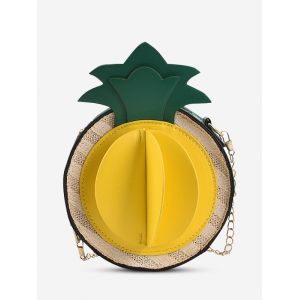 

Pineapple Pattern Chain Round Crossbody Bag, Green