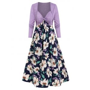 

Twist Front Flower Print Cami Dress and Cropped Cardigan, Light purple