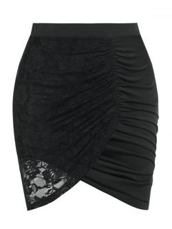 Ruched Lace Panel Plus Size & Curve Tulip Mini Skirt - BLACK - 3X