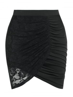 Ruched Lace Panel Plus Size & Curve Tulip Mini Skirt