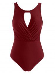Maillot de Bain Evidé Ouvert Au Dos à Volants Une-Pièce - Rouge foncé M