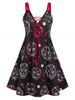 Plus Size Halloween Skull Floral Lace Up A Line Dress -  