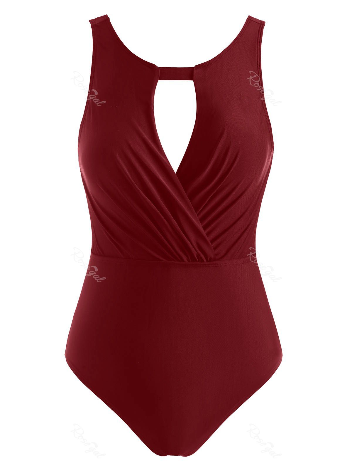 Maillot de Bain Evidé Ouvert Au Dos à Volants Une-Pièce Rouge foncé M