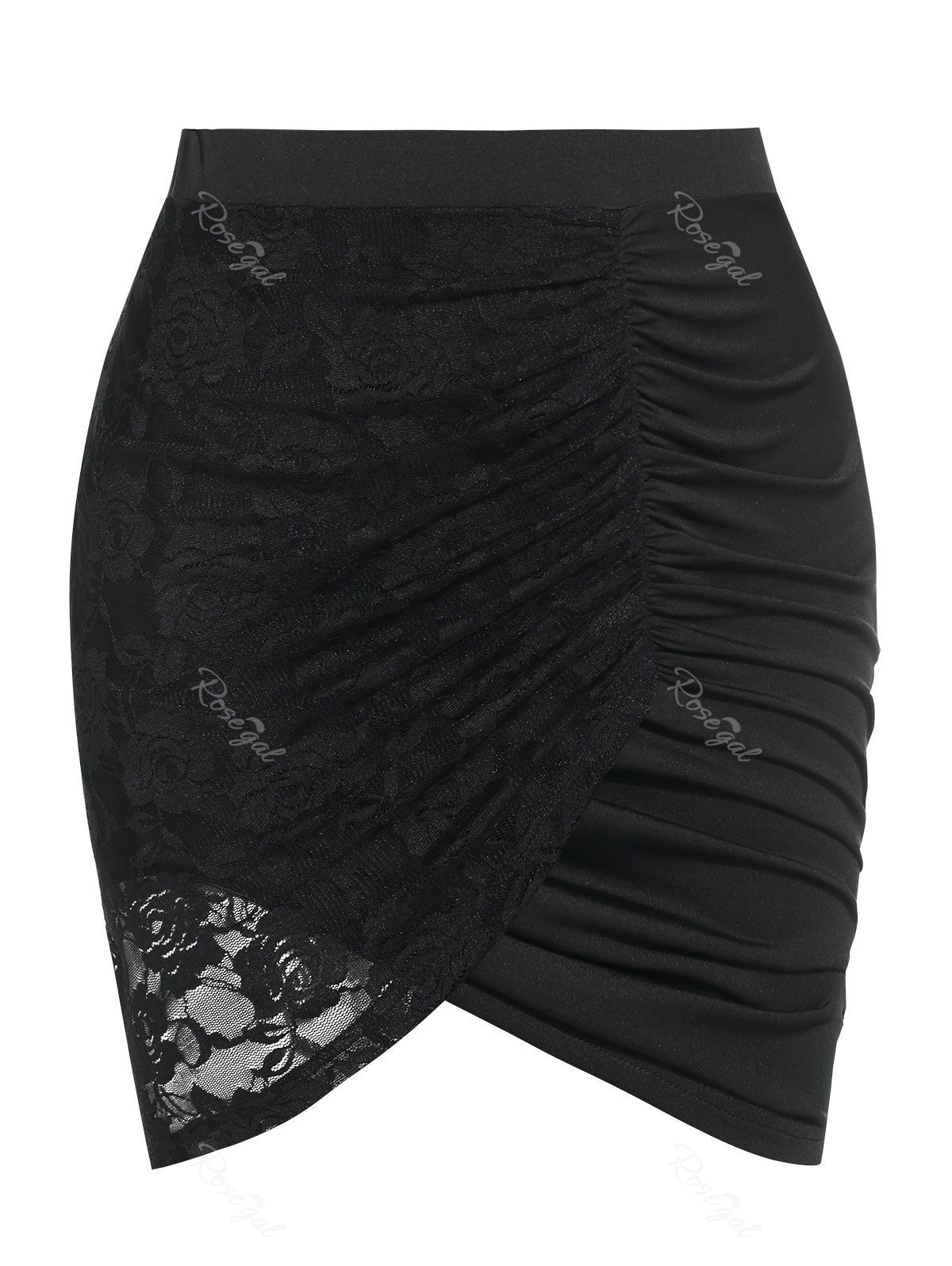 Affordable Ruched Lace Panel Plus Size & Curve Tulip Mini Skirt  