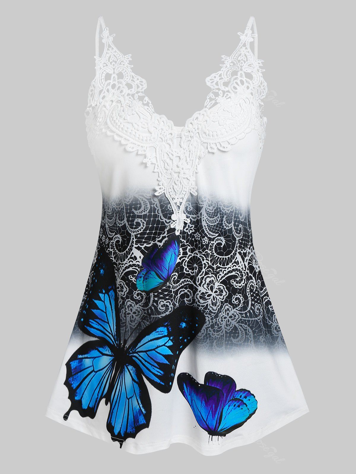 Fashion Lace Insert Flower Butterfly Print Tank Top  