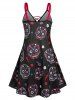 Plus Size Halloween Skull Floral Lace Up A Line Dress -  
