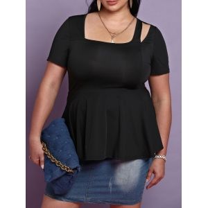 

Plus Size Cutout Tunic Peplum Tee, Black