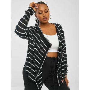 

Plus Size Striped Open Front Cardigan, Black