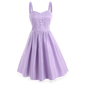 

Mesh Swiss Dot Buttoned A Line Dress, Light purple