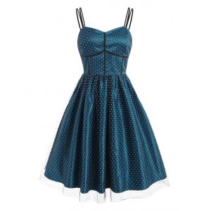 

Swiss Dot Mesh Overlay Cami Retro Dress, Blue