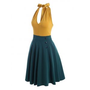 

Halter Bicolor Backless A Line Dress, Yellow