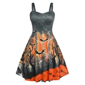 

Halloween Spider Web Bat Pumpkin Plus Size Dress, Gray