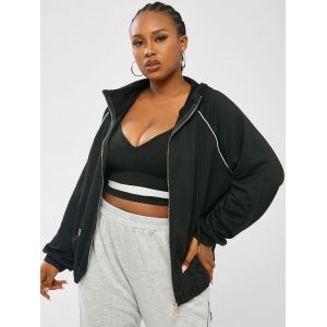 

Plus Size Piping French Terry Raglan Sleeve Hoodie, Black
