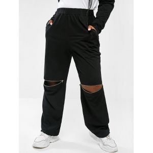 

Plus Size Zippered Knee Wide Leg Pants, Black