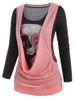 Halloween Skull Print T-shirt and Cowl Front Drop Armhole Top -  
